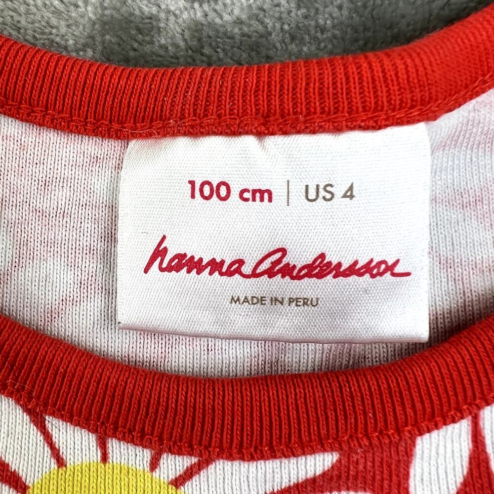 Hanna Anderson Red Allover Daisy Print Dress Kid's Size US 4 100% Cotton - Picture 3 of 5